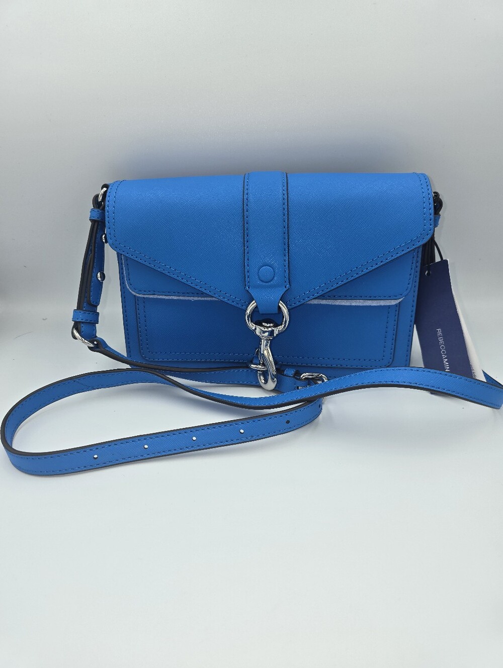 REBECCA MINKOFF Electric Blue Leather Crossbody Silver Hardware Hudson Moto Mini